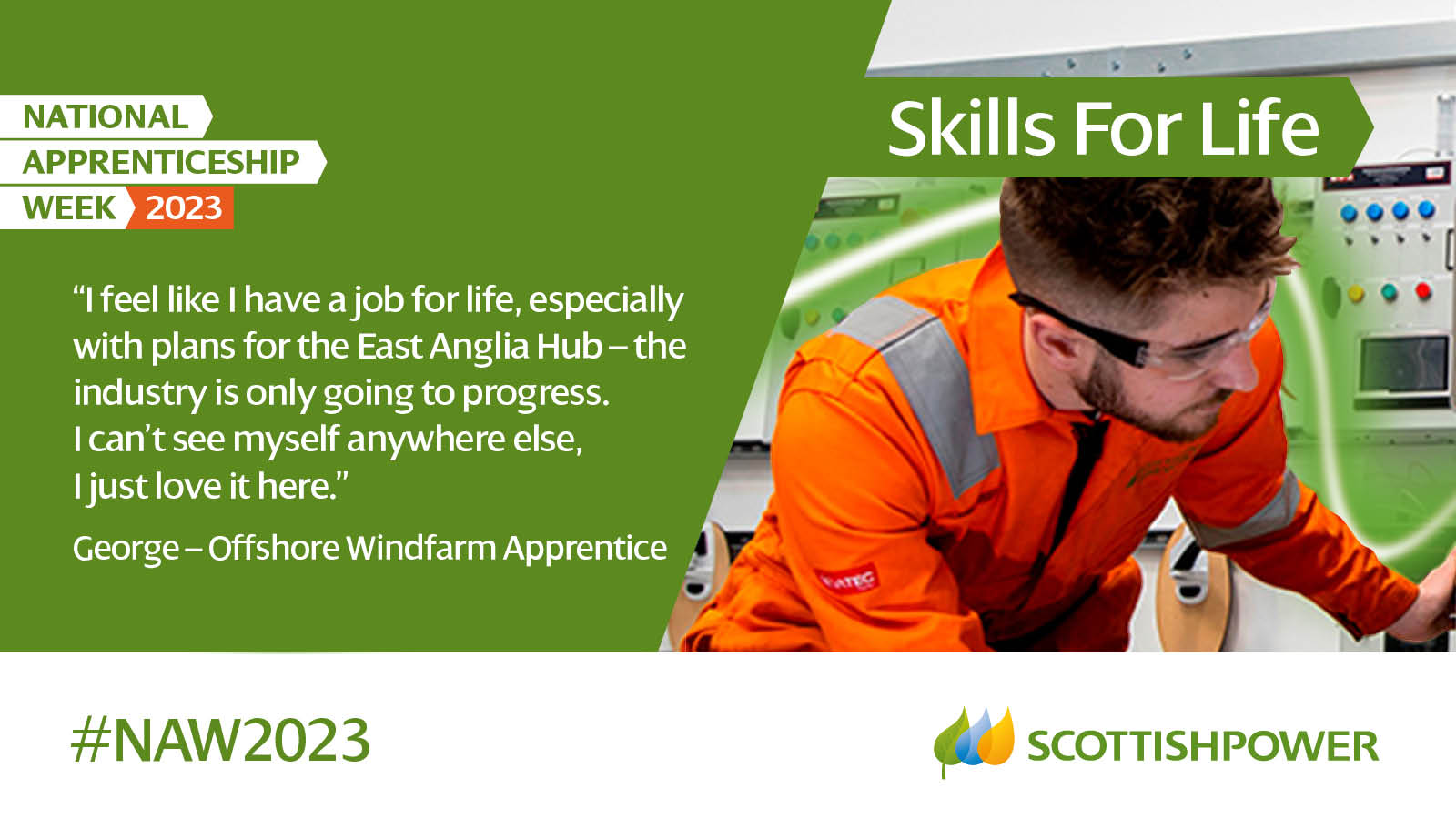 National Apprenticeship Week 2023. Geroge - offshore windfarm apprentice Quote